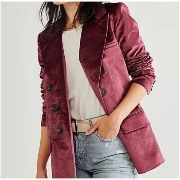 Free People Jackets & Blazers - NEW Free People Blazer Women M Purple Ashby Velvet Double Breasted Oversized